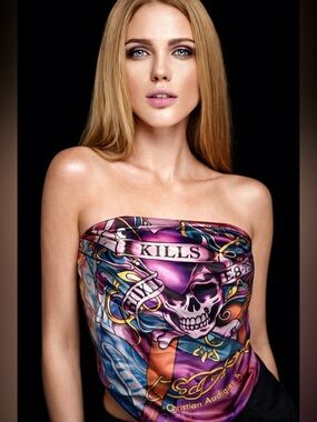 Ed Hardy Silk Scarf Top Love Kills Slowly Skull Y2K Scarf  Wrap 38x58